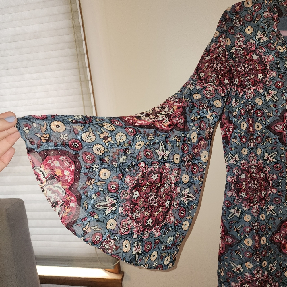 White House Black Market Patterned Long Sleeve Dress - Blue and Red - Picture 3 of 9